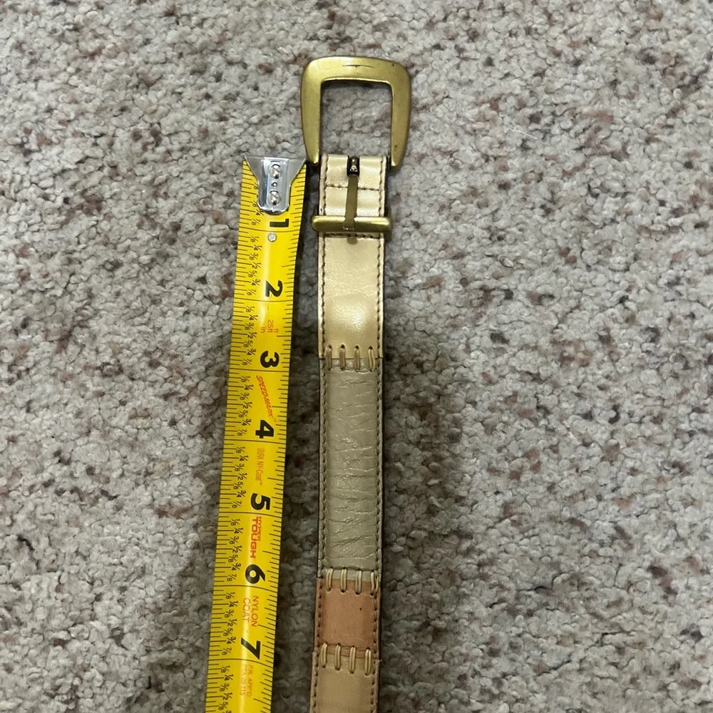 FOSSIL Leather Multi-Color Stitched Sections Belt GoldTone Size Medium‎